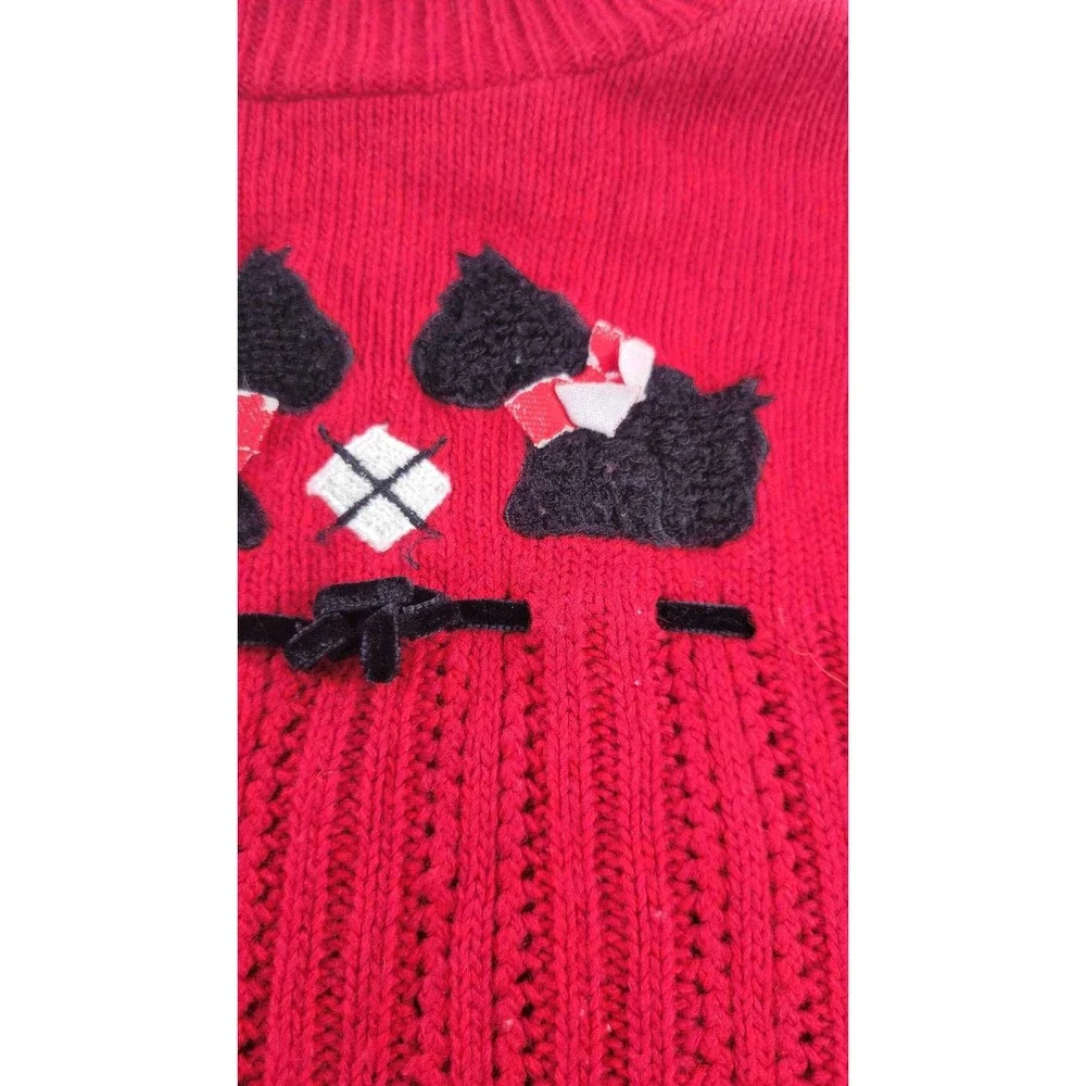 Vintage Scottish Terrier Dog Sweater Red Black Ribbon Bows Appliques 18 Months